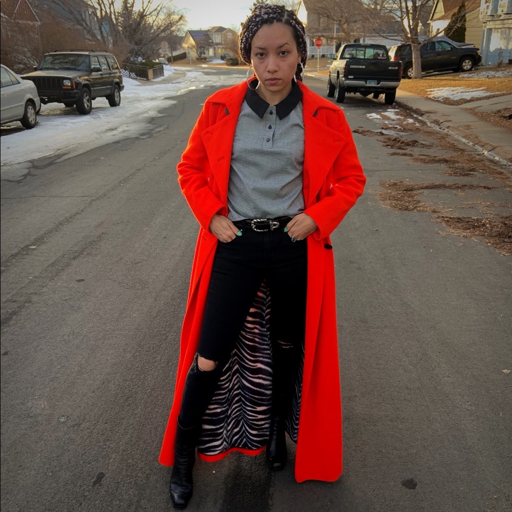 red maxi pea coat